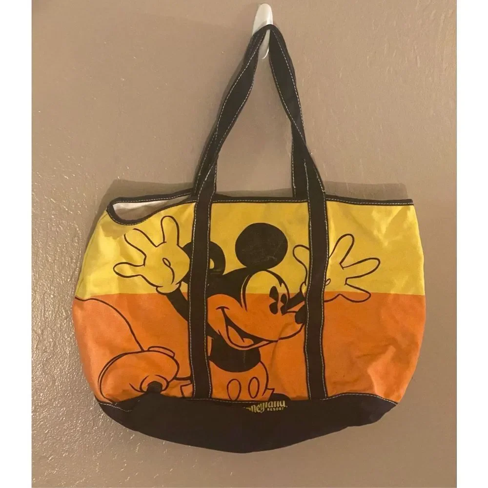 Vintage Disneyland Tote Bag Mickey Mouse Walt Disney World Neon Orange Yellow